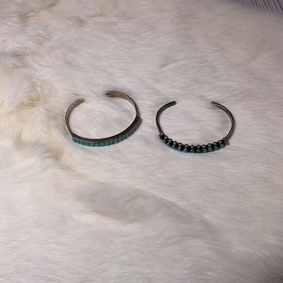 Vintage Zuni Turquoise Cuff Bracelet Set of 2 Channel Inlay and Snake Eye Unmark - Picture 3 of 6